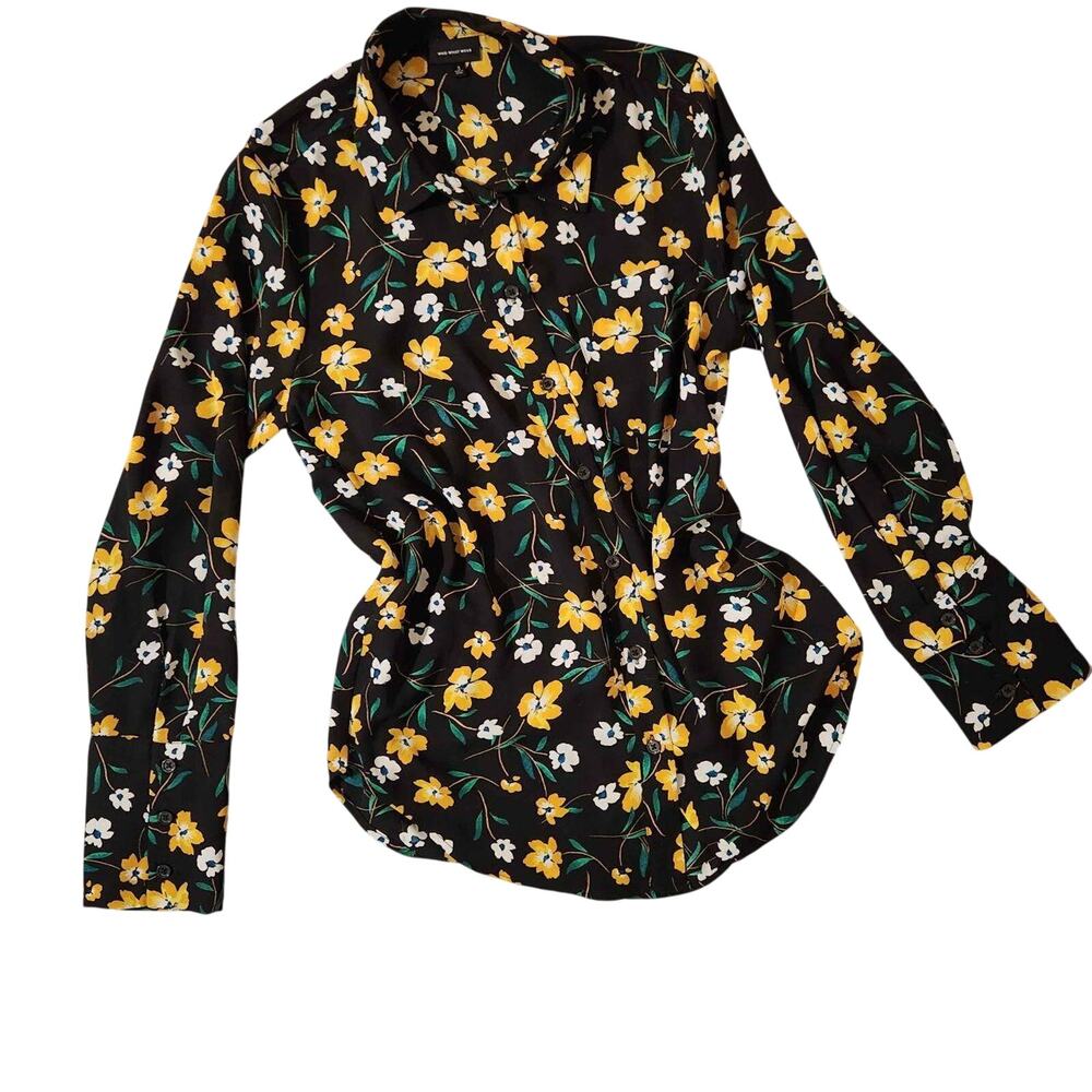 who what wear black blouse with yellow flowers size xl